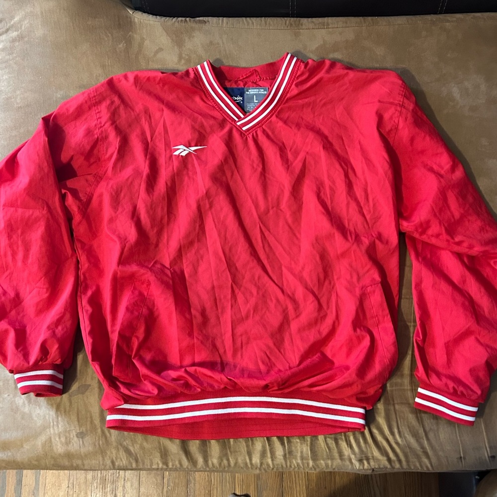 Vintage Reebok Men's V-Neck Sweater in Bold Red